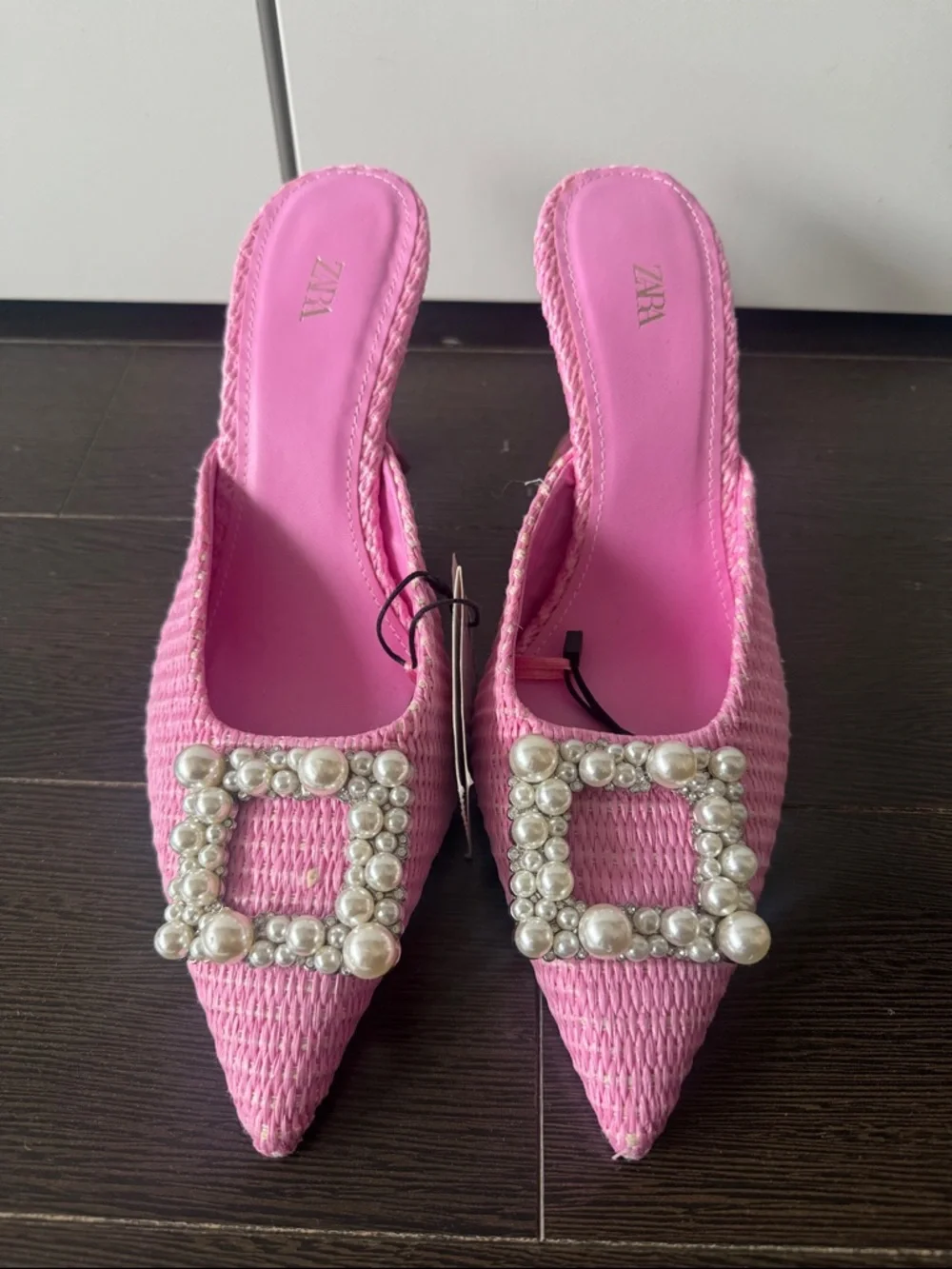 Zara Pink Pearl-Buckle Pointed Mule Martini Heel- Never Worn - Picture 2 of 5